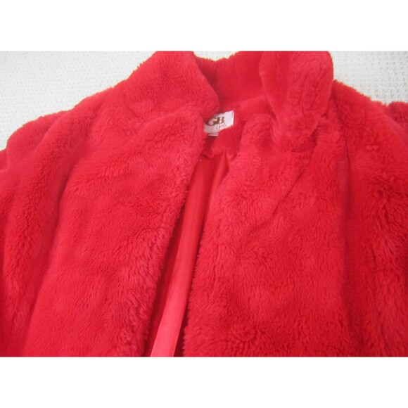 GB Girls Jacket Youth XL 14/16 Red Fleece Open Fuzzy Polyester Pockets Coat - Picture 2 of 16